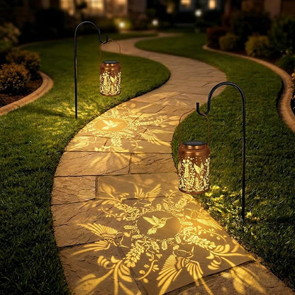Solar Lantern Outdoor Waterproof, Gifts for Women Mom Grandma, Hanging Metal Light Hummingbird Garden Decor for Yard Patio Lawn