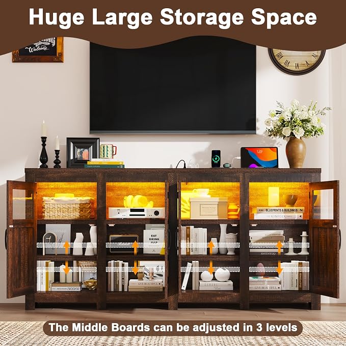 74" Large LED Farmhouse TV Stand