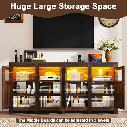 74" Large LED Farmhouse TV Stand