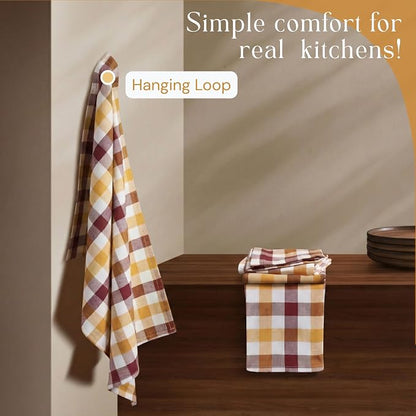 Multi Dish Towels 4 Pack Combo, 18"x26", Quick Drying Cloths, 100% Cotton, Absorbent Wash Rags, Washable, Reusable Cleaning Towels for Dishes, Kitchen Drying Use - Multi Pack