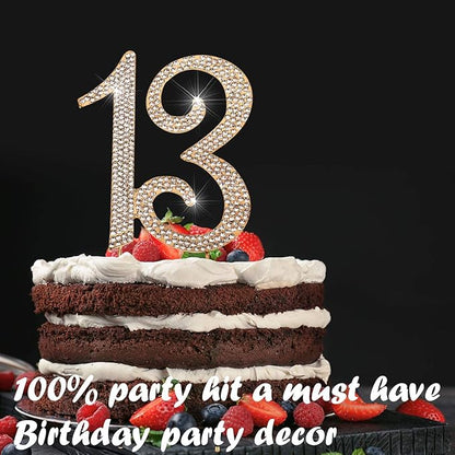 Bling Crystal Rhinestone 13 Birthday Cake Topper - Best Keepsake | 13th Party Decorations Gold