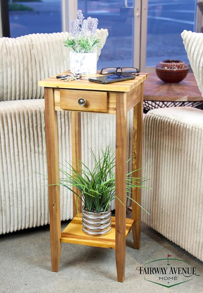 2-Tier Solid Acacia Plant Stand w/Drawer