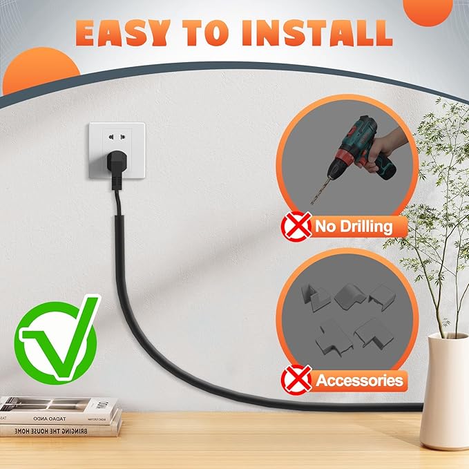 UOMTFAI Wall Cord Hider 39 Inch, Self Adhesive Cable Hider Cord Cover for Wires, Flexible Wire Cover Cable Raceway for Cord Management W0.59 H0.39in Black