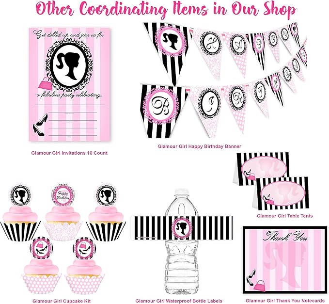 Glamour Girl Party LARGE Invitations - 10 Invitations + 10 Envelopes