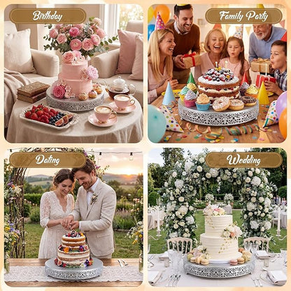 Wenqik 16 Inch Silver Cake Stand Set Metal Round Cupcake Dessert Stand with Cake Cutting, Spatula Wedding Cupcake Pastry Display Candy Holder Display for Wedding Party Birthday Baby Shower(Classic)