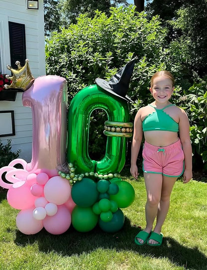 Pink and Green Balloons - Latex Balloons 12 Inch Dark Pink Balloon Green Party Balloon for Girl Princess Birthday Wedding Baby Shower Witch Themed Party Decorations, 50 Pcs