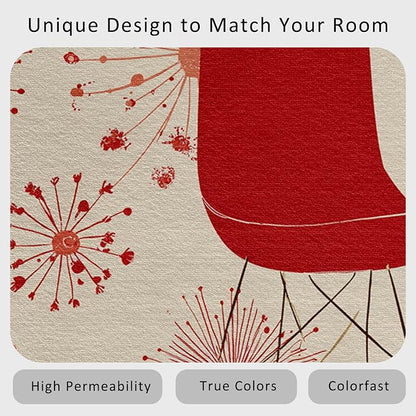 50s Retro Rug Square 8x8 60s 70s Mid Century Modern Pattern Area Rugs for Living Room, Bedroom, 50s Retro Home Decor Accessories Indoor Carpet, Non Slip & Machine Washable