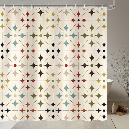 Mid Century Shower Curtain Vintage, Retro Modern Geometric Fabric Bathroom Decor, Colorful Abstract Aesthetic Art Boho Bath Curtain Set Decor with 12 Hooks 72x72 Inch