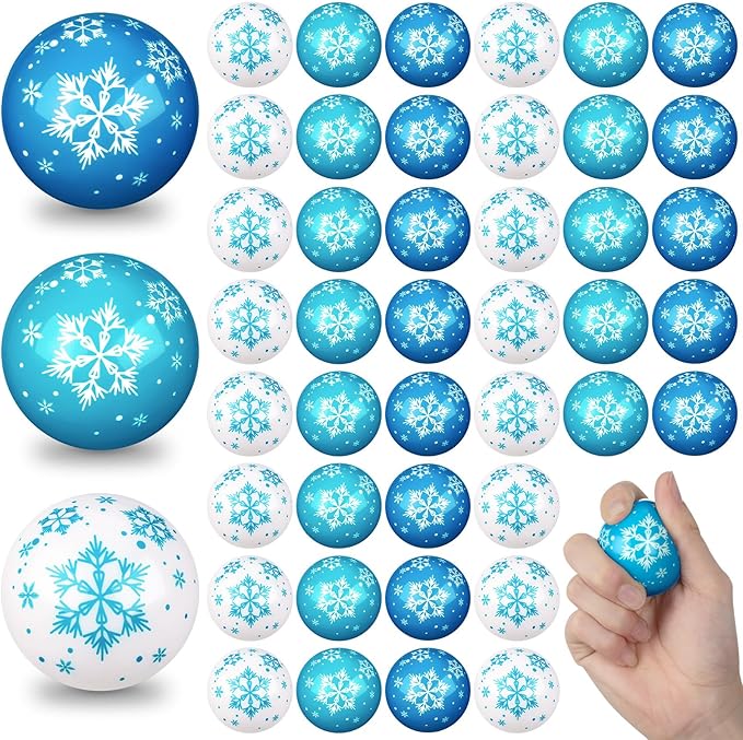 Zhanmai Winter Snowflake Stress Balls Bulk Snow Squeeze Balls Stress Relief Ball for Winter Holiday Decorations Goodie Bag Fillers(30 Pcs,1.77 Inch)