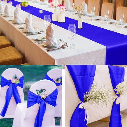 Aneco 16 Pack Satin Table Runner 12 x 108 Inch Dark Blue Long Wedding Satin Silk Table Runner for Wedding Banquet Graduations Birthday Party Decoration