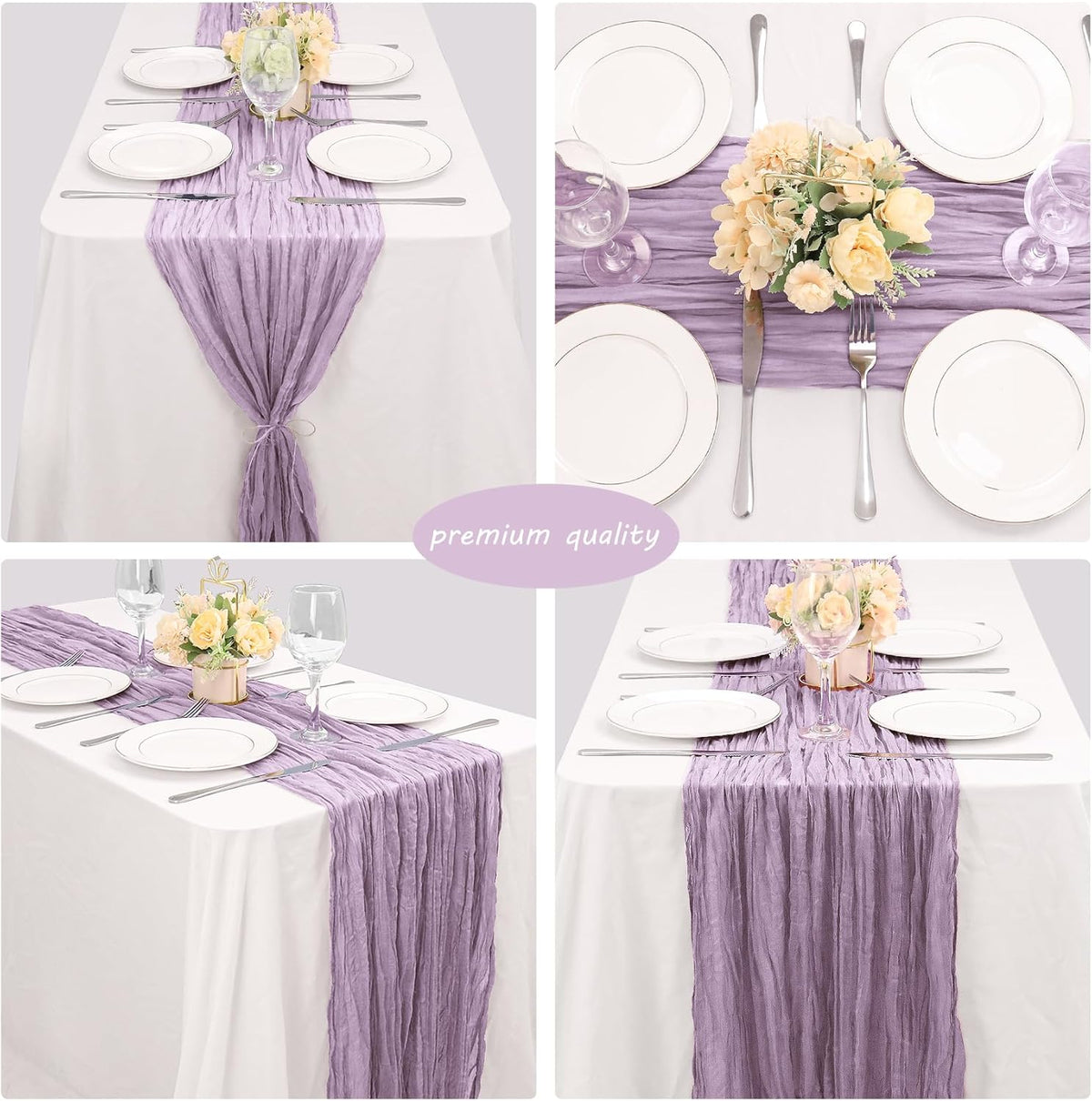 12 Pack 10Ft Cheesecloth Table Runner 35x120 Inch Boho Gauze Table Runner Cheese Cloth Long Table Runner Romantic Table Runner for Wedding Bridal Shower Birthday Party Table Decor (Light Purple)