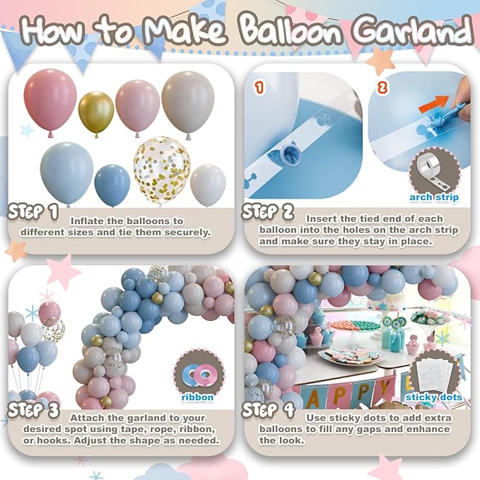 158pcs Gender Reveal Balloons Arch Kit, Dusty Pink Blue Gold Sand White for Gender Reveal Boho Bridal Bear Birthday Party Supplies Boy or Girl Baby Shower Decorations