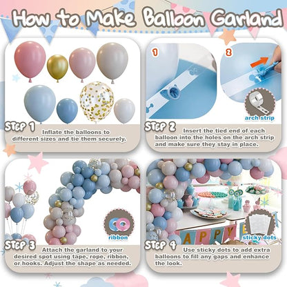 158pcs Gender Reveal Balloons Arch Kit, Dusty Pink Blue Gold Sand White for Gender Reveal Boho Bridal Bear Birthday Party Supplies Boy or Girl Baby Shower Decorations