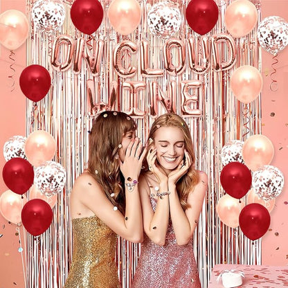Bride On Cloud Wine Balloon Banner for Wine Bachelorette Party Decoration, Rose Gold Letter Balloons with Balloon Arch Tassel Curtain for On Cloud 9 Bridal Shower Decorations