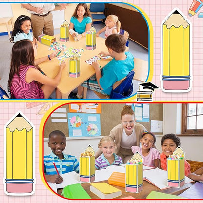 Harloon 50 Pcs Pencil Gift Boxes Teacher Thank You Gift in Bulk Graduation Pencil Popcorn Treat Boxes Back to School Candy Popcorn Holders for Classroom Office