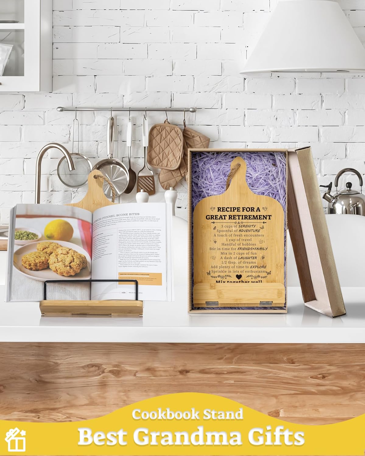 Retirement Gift for Woman, Cookbook Stand, Women Gift Ideas Cookbook Holder, Relaxation Gifts for Women, Recipe Book Stand, Cook Book Stand for Kitchen Counter, Thoughtful Gifts