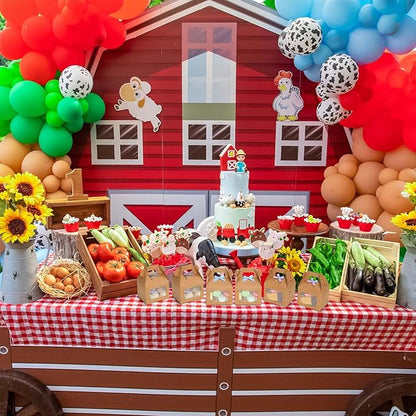 Maitys Chicken Birthday Party Favor Boxes Farm Animal Foldable Chicken Box with Raffia Grass Bow Paper Treat Goodie Boxes for Adopt Chick Party Birthday(Classic,3.94'' X 3.35'' X 3.15'',12 Pcs)