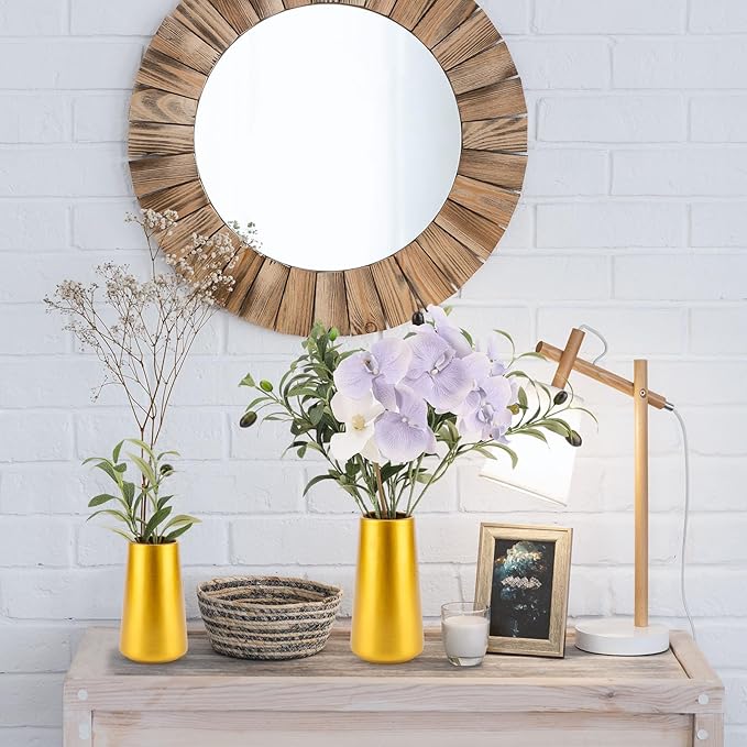 Gold Vase - 6" Gold Ceramic Flower vase for Home/Table/Accent Decor, Minimalist Modern Vases Ceramic for Centerpieces, Room Decor, Living Room, Bedroom or Gift