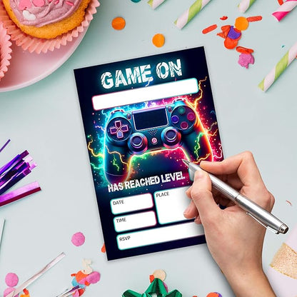 Gaming Themed Birthday Invitations – 20 Invitation Cards 4"x6" with Envelopes.(009)