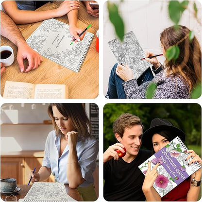 Kalysky Easy and Cozy Adult Coloring Book Set, 3 Stress Relief Coloring Books for Adults Relaxation, Flower Inspirational Quotes Coloring Books