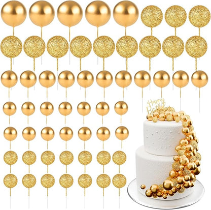 60Pcs Glitter Cake Balls Decorations Foam Cake Topper Balls Mini Balloon Cupcake Toppers for Cake Decorating Birthday Baby Shower Party (Glitter Gold)