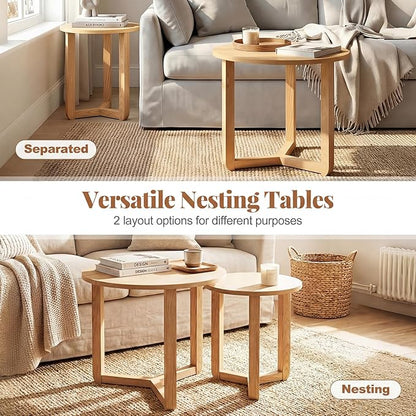 Giantex Round Nesting Coffee Table Set of 2, Wood Nesting End Tables