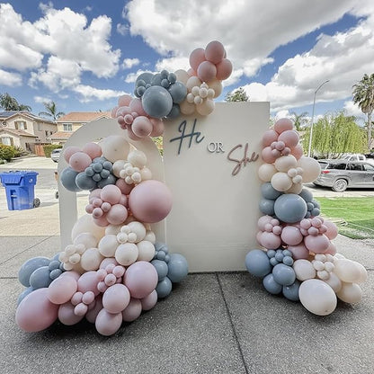 Gender Reveal Decorations,154pcs Pink Blue White Balloon Arch Garland Kit,Dusty Pink Dusty Blue White Sand Balloons For Boho Neutral Gender Reveal Oh Baby Shower Bear Birthday Party Decoration