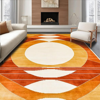 Flatwoven High Traffic Area Rug 5x7, Retro Sunshine Carpet with Layered Half Moon Arches and Warm Hues, Non Slip, Stain Resistant, Washable Area Rugs for Living Room, Bedroom (Brown, 5x7)