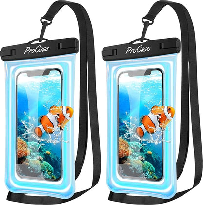 ProCase 2 Pack Floating Waterproof Phone Pouch IPX8, Universal Dry Bag Fits iPhone 17/16/15/14/13 Series, Galaxy S24/S23/S22, Pixel 8/7 (Up to 7”), Touchscreen, Underwater & Snow Protection -Sparkle