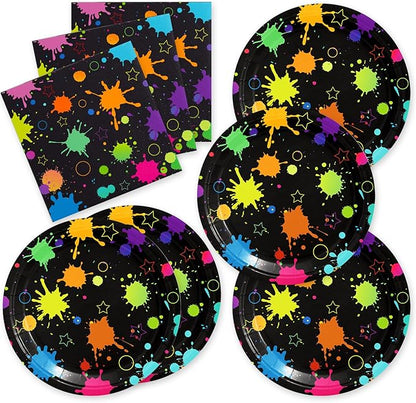 40pcs Neon Party Supplies Paper Plate and Napkins Neon Glow Birthday Colorful Graffiti Party Decoration for Glow Party Neon Party