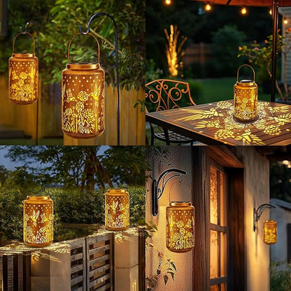Brizled Hummingbird Solar Lanterns, Outdoor LED Hanging Solar Lights, Warm White Garden Tabletop Lantern Light, Mother's Day Birthday Decorative Gifts for Mom Grandma Women, for Patio Balcony Path