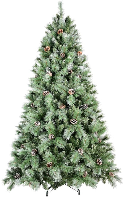 6FT Frosted Christmas Tree with 66 Pine Cone & Pine Needles, Premium Unlit Artificial Christmas Tree with 988 Branch Tips, Realistic Hinged Xmas Trees with Metal Stand for Holiday Decoration