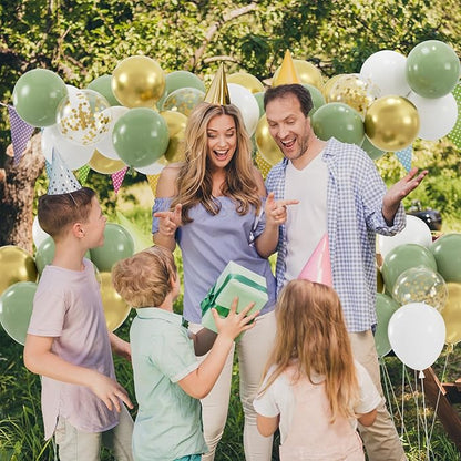 60pcs Sage Green & Metallic Gold Balloons - 12inch Olive Green White Metallic Gold Confetti Balloons for Boho Wedding, Baby Shower, Birthday Party Decoration