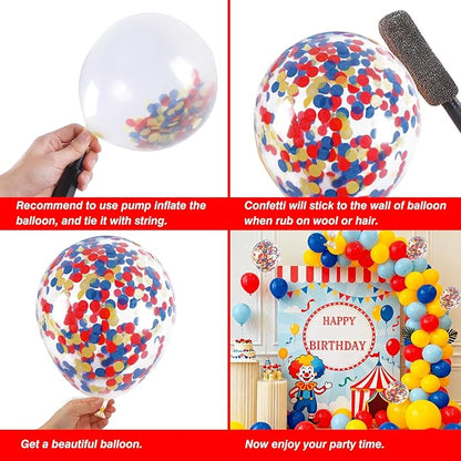 RUBFAC Carnival Circus Theme Party Decorations, Primary Color Balloon Arch Kit, 120pcs Red Blue Yellow Party Balloons Rainbow Confetti and Star Foil Balloons for Birthday Carnival Theme Decorations