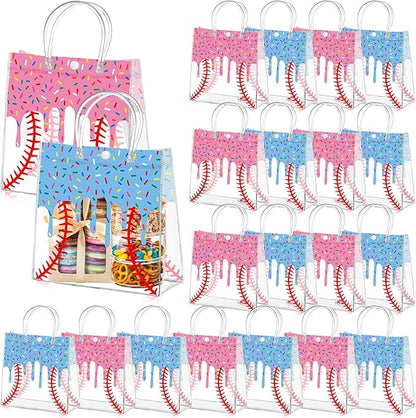Abbylike 24 Pcs Drip Ice Cream Baseball Clear PVC Gift Bag with Handles Candy Gift Treat Bags for Birthday Game Celebration Sports Theme Party Decorations