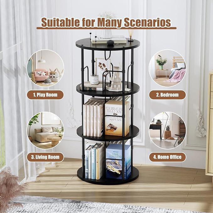 ALLSTAND Rotating Bookshelf, 3 Tier Round Revolving Bookcase