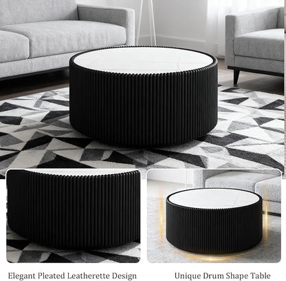 SSLine Round Drum Coffee Table Set of 2 Modern Sintered Stone Top Nesting