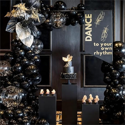Black Balloons, 140pcs Black 18 12 10 5 Inch Different Sizes Pack Party Latex Balloons for Birthday Halloween Holiday Balloon Garland as Party Decorations
