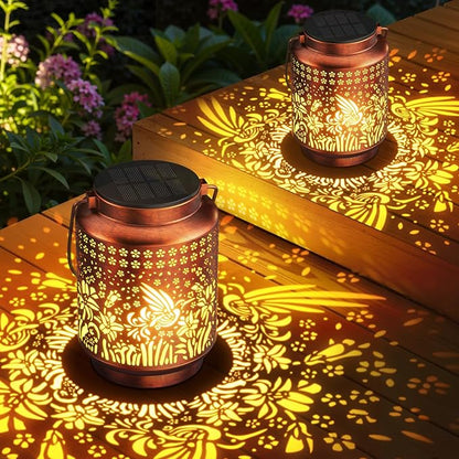 KOOPER 2 Pack Solar Lanterns Outdoor Waterproof Mothers Day Gifts for Women Mom Grandma, Metal Hummingbird Hanging Solar Lantern Outdoor, 2 Modes Outdoor Decoration for Yard, Patio, Garden, Porch