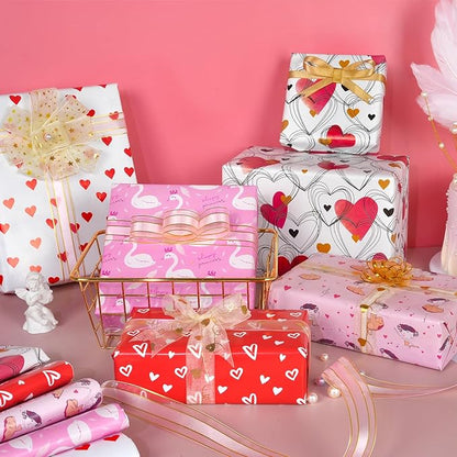 10 Sheets Pink Red Heart Birthday Gift Wrapping Paper, Valentine's Day Wrapping Paper Sheets for Women Girls, Gift Wrapping Paper for Birthday Mother’s Day Baby Bridal Shower Wedding, 19.7x27.6Inch