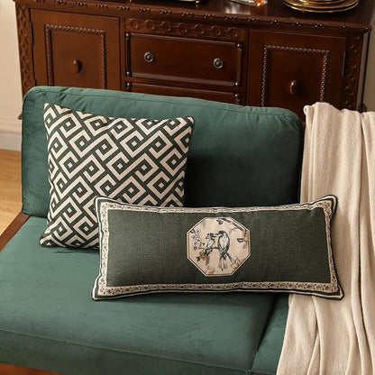 ISAENNE Design Linen Classic Vintage Throw Pillow Covers 18"x18", Minimalist Square Cushion Covers with Green Irregular Plaid Pattern Decor Pillowcases for Bed,Living Room,Outdoor,Car