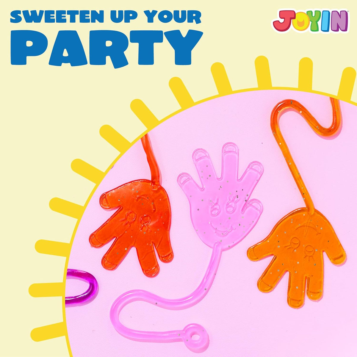 JOYIN Large 48Pcs Sticky Hands Party Favors, Party Table Favors Set for Kids, Holiday Traditions, Classroom Treasure Box Carnival Prizes Bulk Pinata Stuff Glitter Toys, Halloween goodie bags