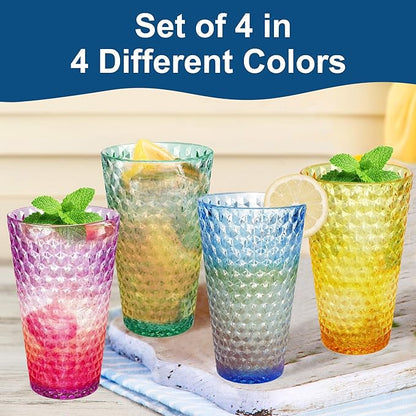 Lily's Home 19.4oz Highball Glasses Set of 4 - Unbreakable Plastic Cups for Outdoor, Party & Camping | Dishwasher Safe, Stackable Drinkware | BPA-Free Shatterproof Tumblers (Made in Taiwan)