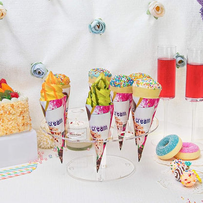 YestBuy Ice Cream Cone Holder Stand with 16 Holes, Ice Cream Cone Display Stand Holder, Cupcake Stand, Clear Acrylic Cone Display Stand Weddings Baby Showers Birthday Parties Anniversaries Christmas