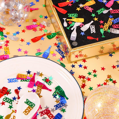 Happy New Year 2026 Confetti, Multicolor Star Wine Bottle Sprinkles Table Scatter Confetti for New Years Eve Decorations