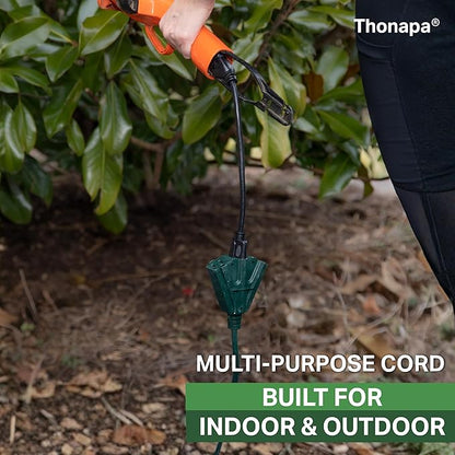 Thonapa Weatherproof Green Extension Cord 6 ft 3 Outlets, 16/3 SJTW Outdoor Extension Cord with Multiple Outlets 6 Foot, 13 AMP Exterior Electric Cable 3 Way Plug for for Outdoor Lights, Landscaping