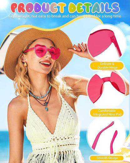 12 Pairs Heart Shaped Sunglasses Candy Color Rimless Fun Heart Glasses for Women Party Favors