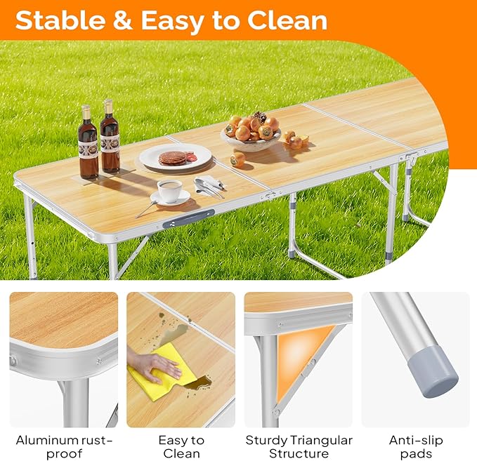 VINGLI 6ft Folding Camping Table with Carry Handle,Portable Utility Table Multipurpose for Party Picnic Tailgating Outdoor Patio Garden Indoor Kitchen …