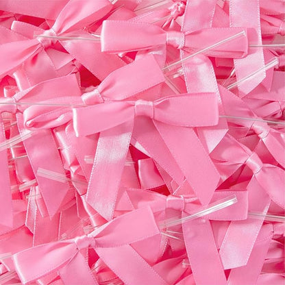 Juvale Pink Twist Tie Gift Bows - Pre-Tied Mini Bows for Crafts & Ribbon Twist Ties for Treat Bags - 100 Count, 3 x 2.5 in, Satin