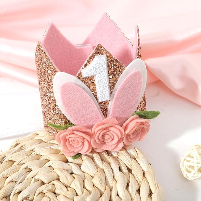 Some Bunny Easter Bunny Floral 1st Birthday Crown Hat - Rabbit Decor for Girls, Spring Birthday Celebration